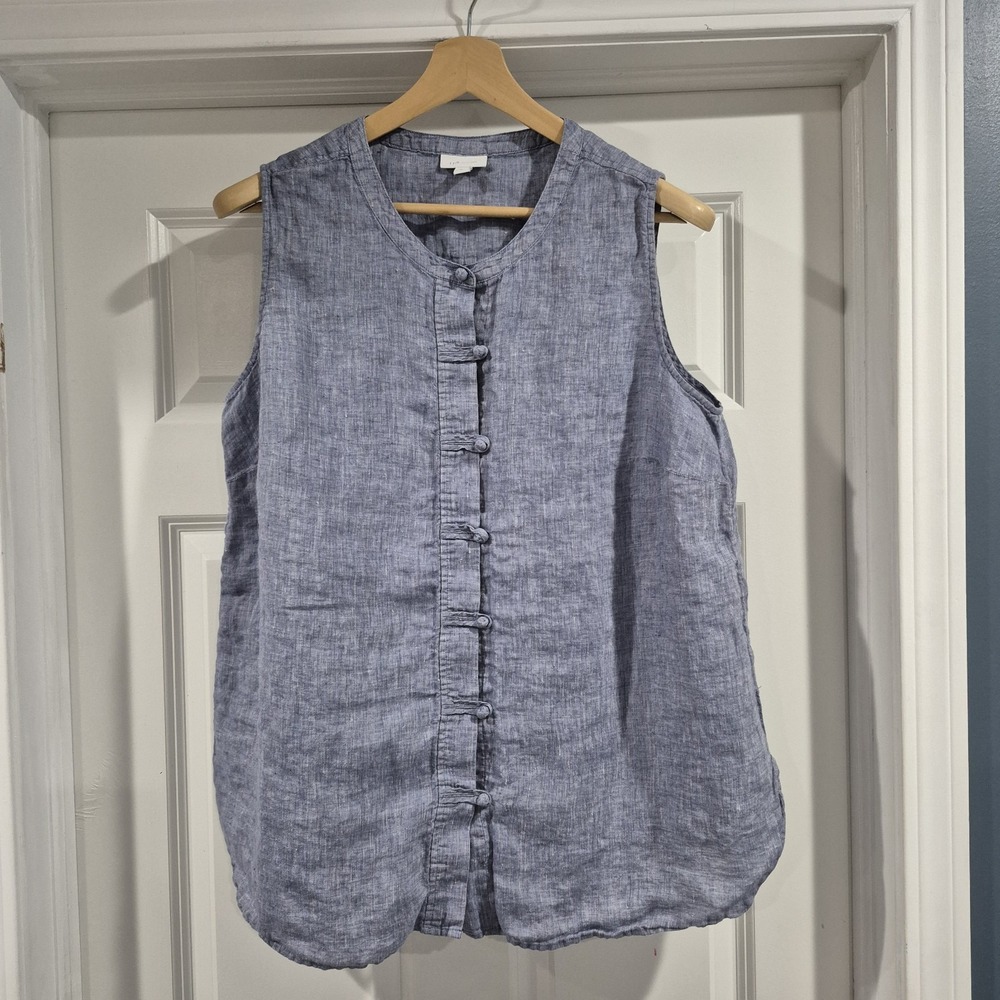 J. Jill Love Linen Tunic Tank Top Womens XL Blue Button Up Chambray Lagenlook